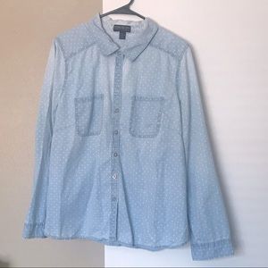 LAST CALL Forever21 Button up Top Blue w/ white polka dots
